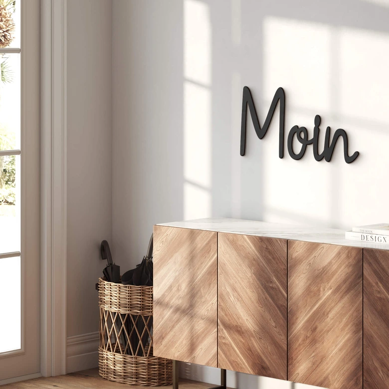 3D MDF Schriftzug Moin - norddeutsche Begrüßung 