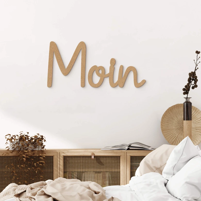 3D Schriftzug Moin - norddeutscher Gruß - MDF Natur 