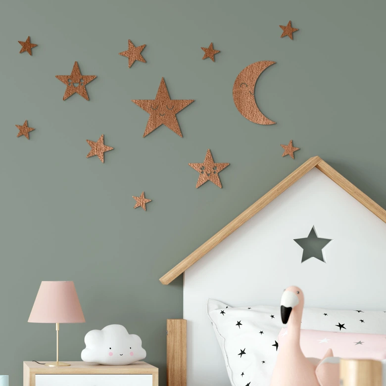 Holzdeko Mond und Sterne Set - Kawaii - Mahagoni 