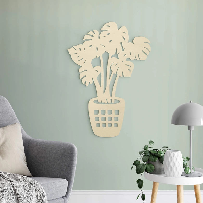 Holzdeko Monstera Pflanze - Pappel 