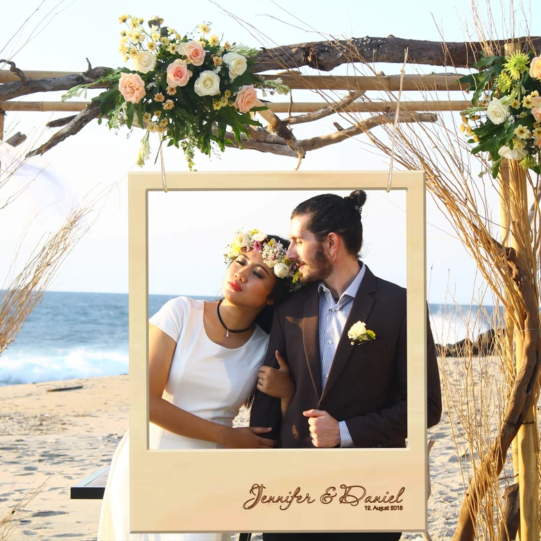 Holzdeko Pappel - Fotorahmen Polaroid mit Wunschtext Gravur 