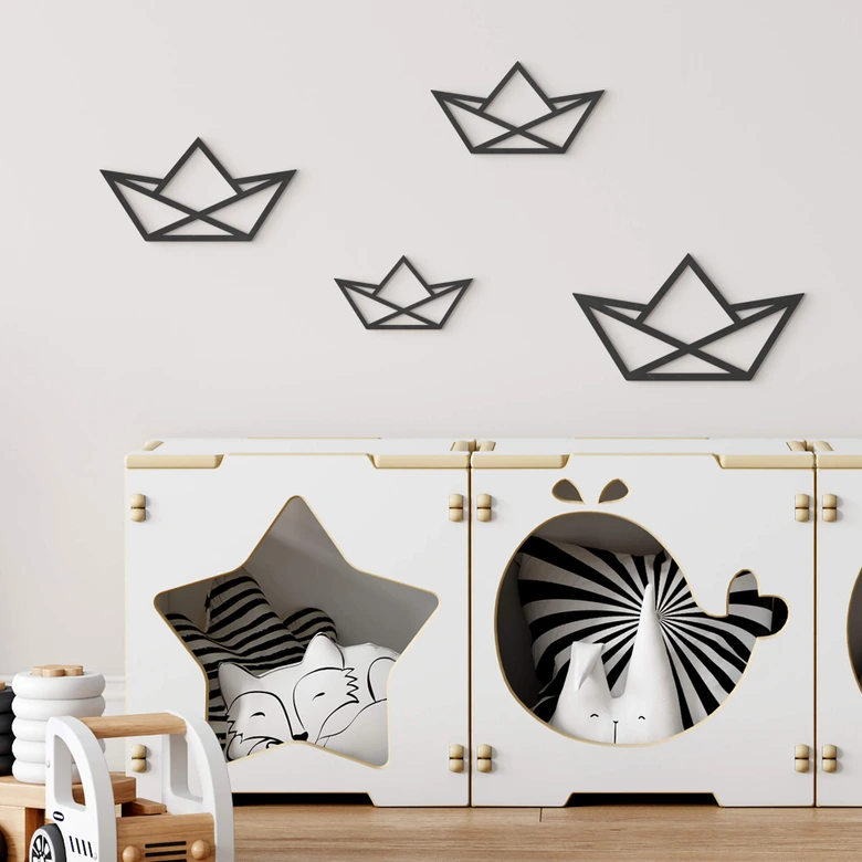 Kinderzimmer Wanddeko Schiff Origami - MDF (4-teilig) - 34x21 cm 