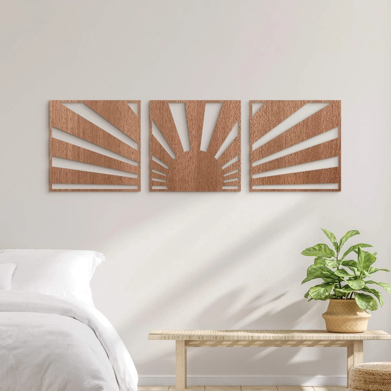 Holzdeko Sonnenuntergang Boho (3-teilig) - Mahagoni 
