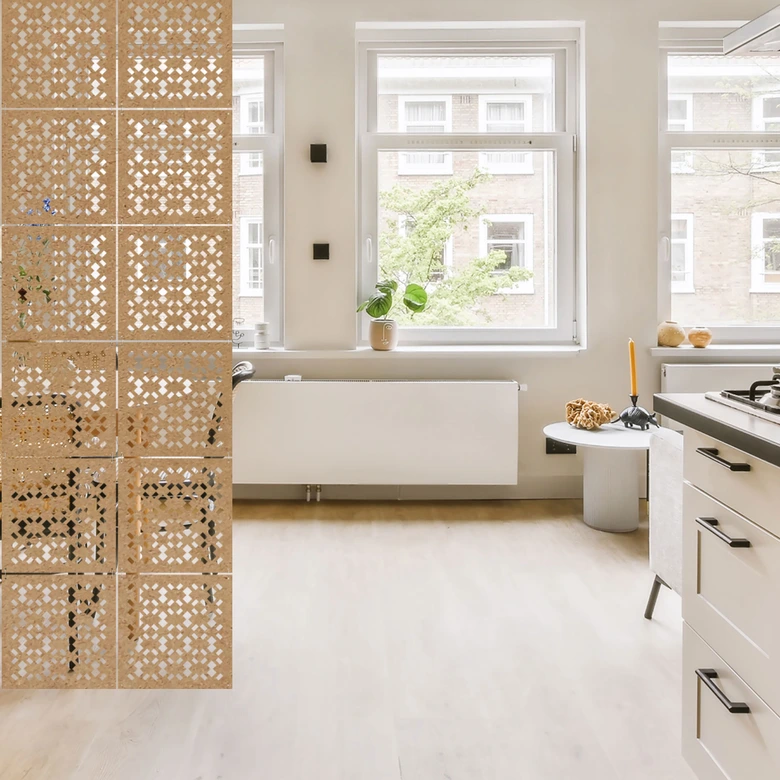 Séparation de pièce, cloison motif géométrique - MDF aspect naturel 