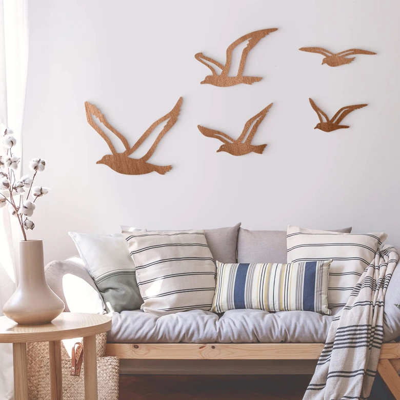 Décoration en bois placage acajou Oiseaux Mouettes  