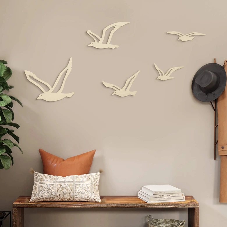Wanddecoratie Populierenhout Meeuwen (5-delig) 
