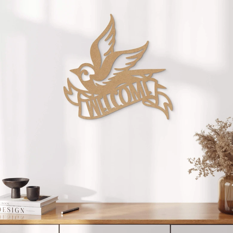 Décoration en bois MDF Welcome - Oiseau  