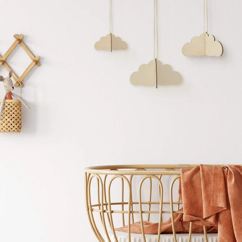 3D väggdekoration i trä moln set - poppel (3 delar) - 50x20 cm 