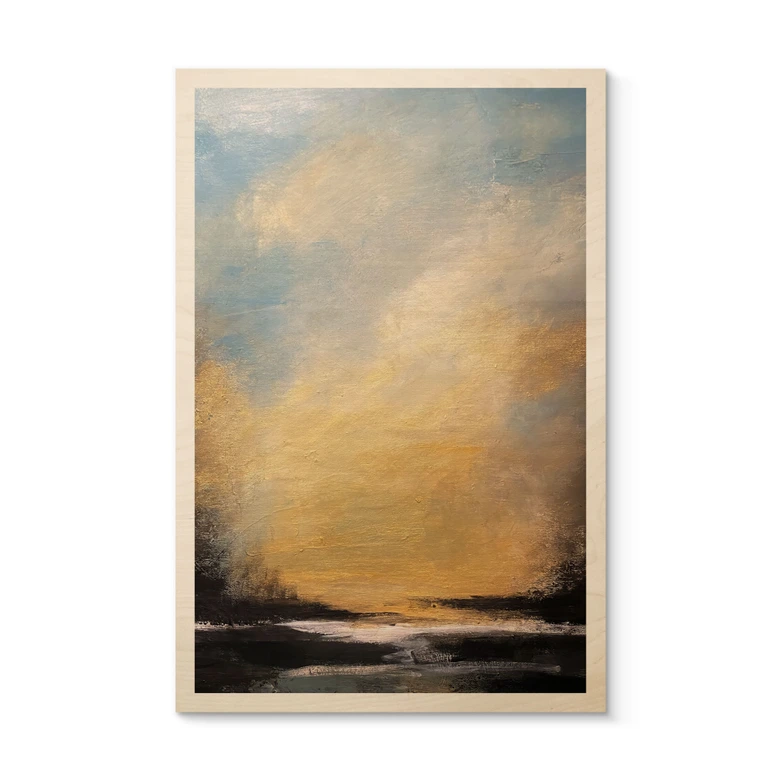 Plakat drewniany Złote światło na wieczornym niebie - Bergius 