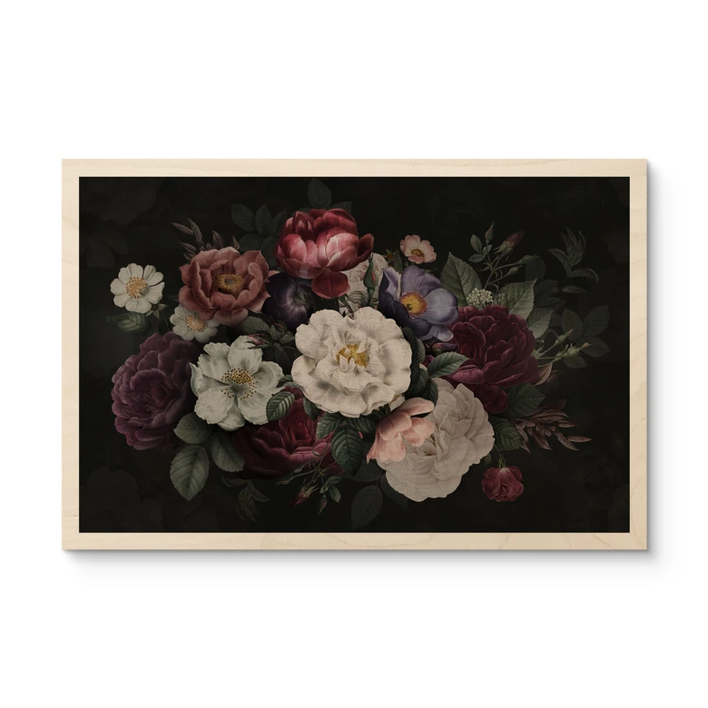 Holzbild Blumen Stillleben im Redouté-Stil - Bloomery Decor 