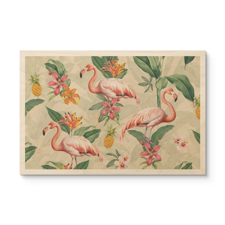 Holzbild Flamingo und tropische Blätter - Bloomery Decor 