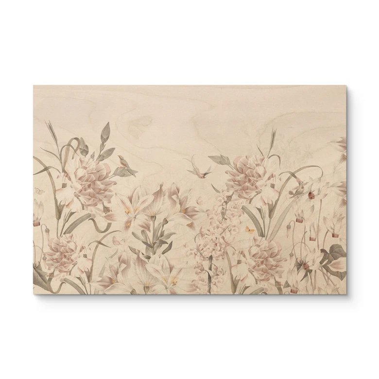 Tableau sur bois Prairie florale en rose clair - Décorations Bloomery 