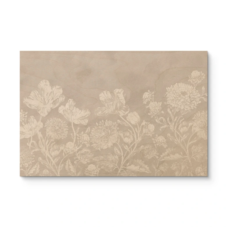 Obraz drewniany kwiaty w kolorze kredowego beżu - Bloomery Decor 