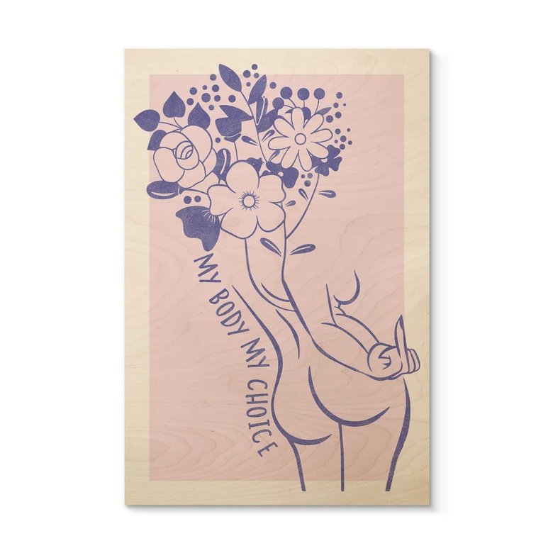 Tableau sur bois Body Positivity - Line Art Floral 