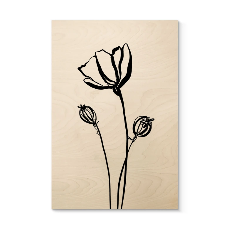 Holzbild Line Art Mohnblume - Cats & Dotz 