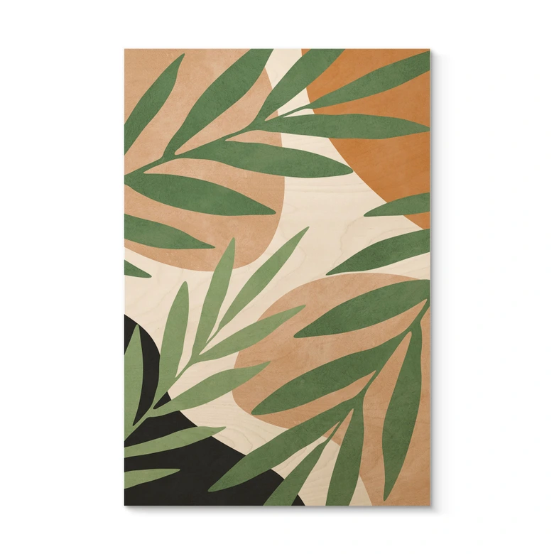 Holzbild Abstrakte Zweige im tropischen Look | Botanische Illustration - Costa 