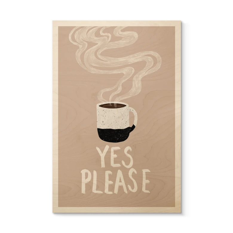 Houten Wanddecoratie Heet kopje koffie in de ochtend - EMELIEmaria 