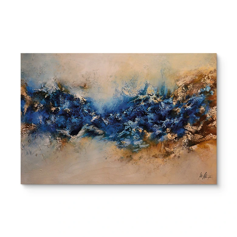 Holzbild Blau-goldene Interaktion - Fedrau 