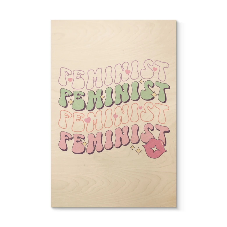 Holzbild Feminist Kussmund Pop Art 