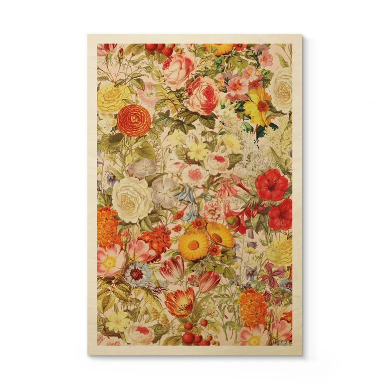 Holzbild Farbenfrohe Blumencollage - Frida Floral Studio 