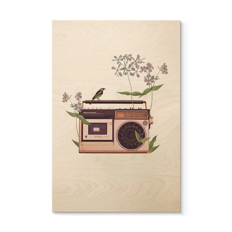 Holzbild Retro Radio floral - Frida Floral Studio 