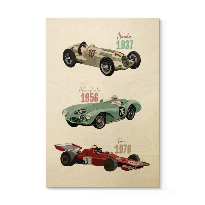 Holzbild Goed Blauw - Oldtimer Rennwagen 