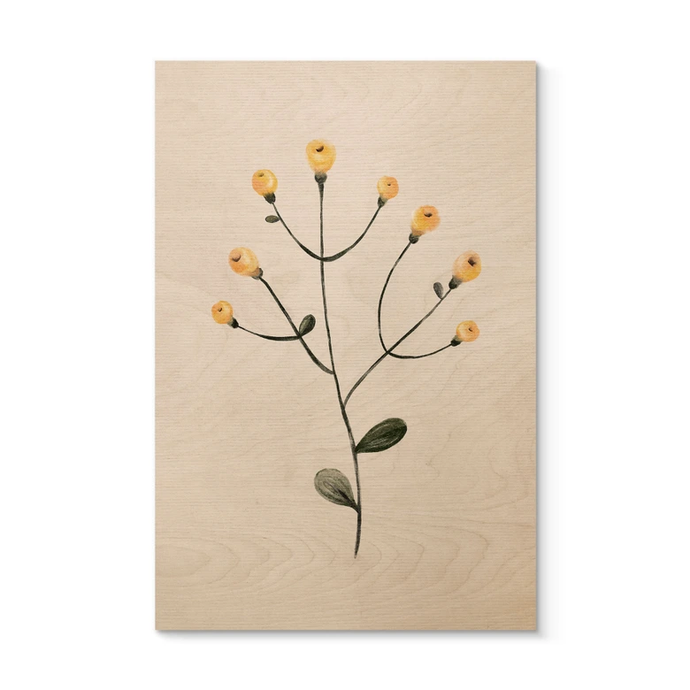 Holzbild Zarte Pflanze mit gelben Blüten - Goed Blauw 