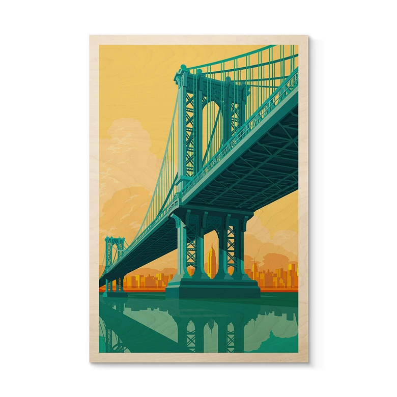 Tableau sur bois Vue de la ville à travers le pont de Manhattan - Heemskerk 