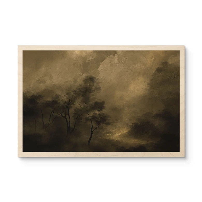 Holzbild Bäume im Nebel der Dämmerung - Hobday 