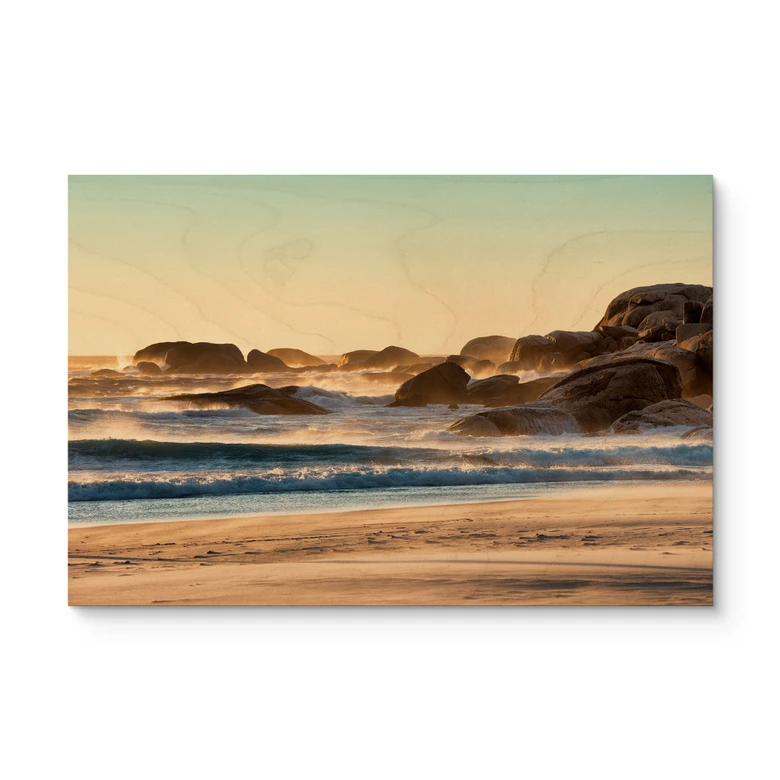 Holzbild Strandküste bei Sonnenaufgang in Afrika - Hugonnard 