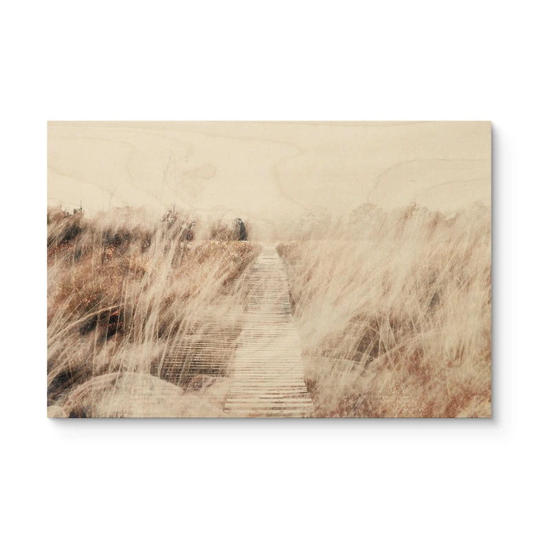 Houten Poster - Dromerig landschap met houten loopbrug 