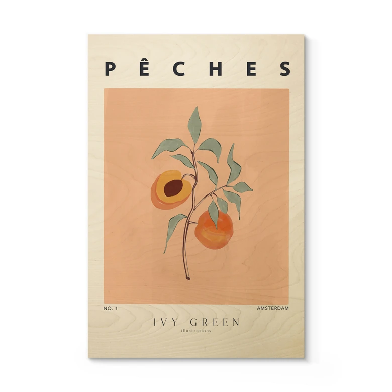 Houten Poster Sappige perziken - Ivy Green Illustration 