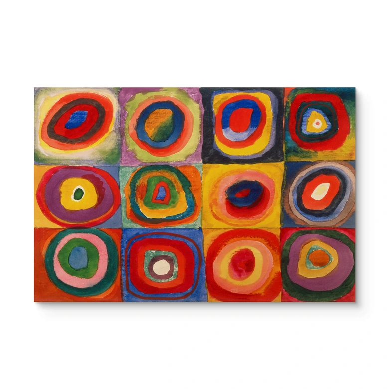Holzbild Kandinsky - Farbstudie Quadrate und konzentrische Ringe 