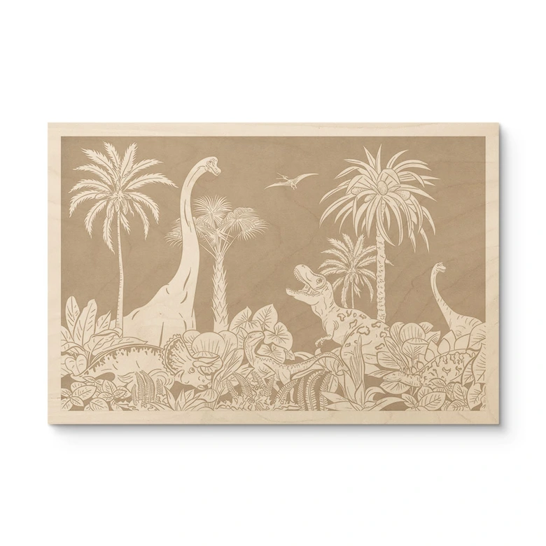 Holzbild Dinosaurier im wilden Dschungel - Braun - Kikki Belle 