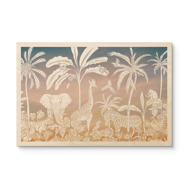 Holzbild Dschungelparadies mit Wildtieren - Ombre - Kikki Belle 