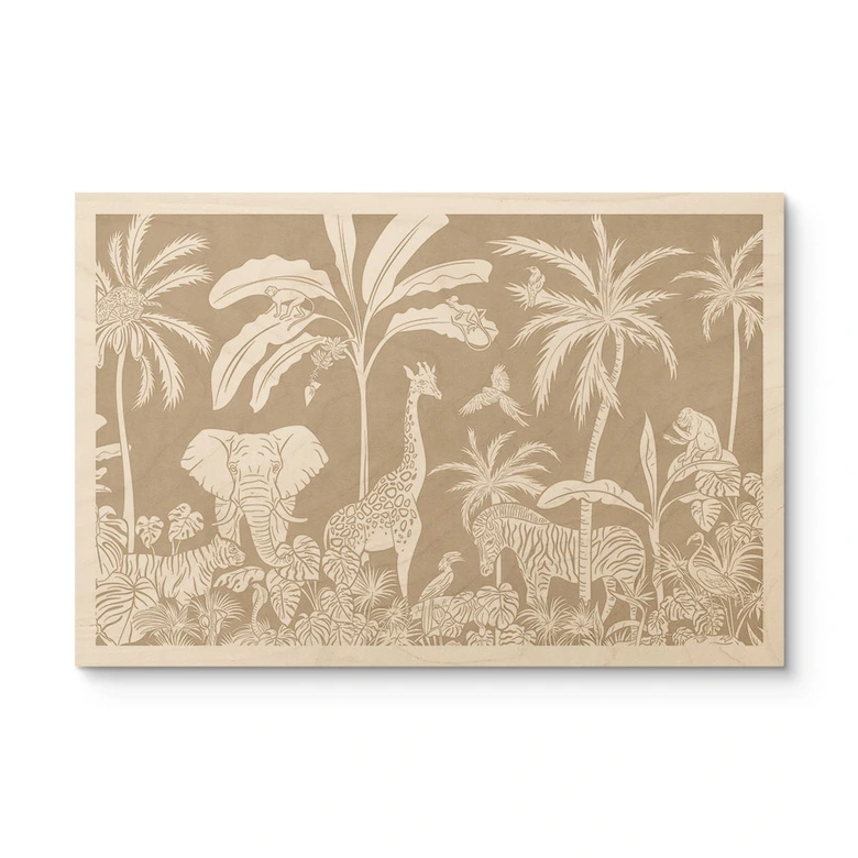 Träposter Djungeldrömmar - Afrikanska vilda djur i brunt - Kikki Belle 