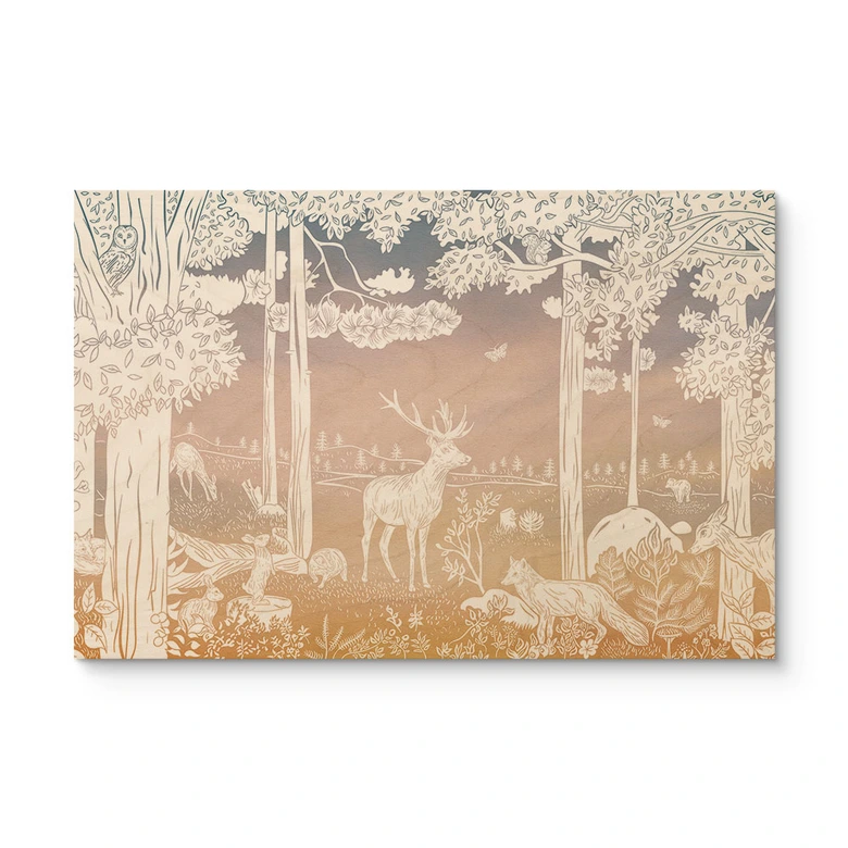 Holzbild Friedlicher Wald mit Hirschen und Füchsen - Ombre - Kikki Belle 
