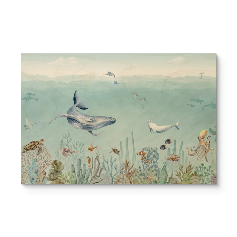 Tableau sur bois Kikki Belle - Vie sous-marine 