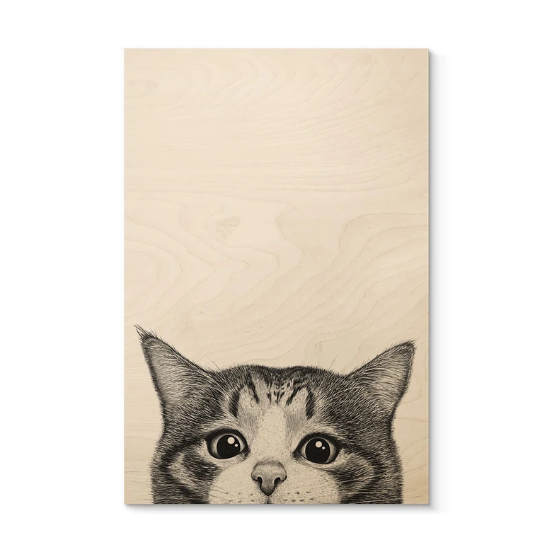 Holzbild Neugierige Katze - Korenkova 