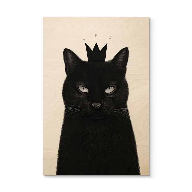 Holzbild Schwarze Katze mit Krone - Korenkova 