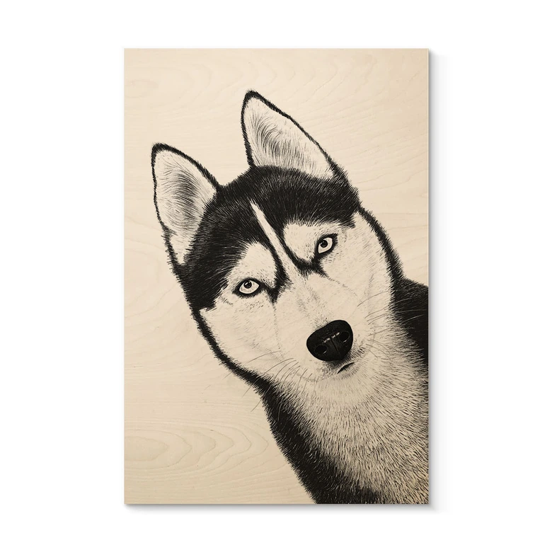 Holzbild Sibirischer Husky - Hundeporträt - Korenkova 