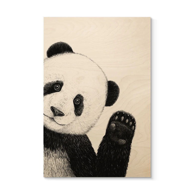 Holzbild Winkender Panda - Korenkova 