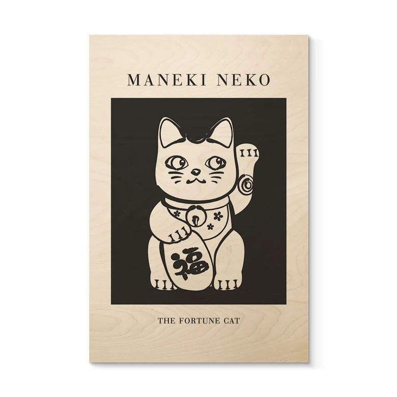 Holzbild Maneki Neko - Die Glückskatze - KsanaKalpa 