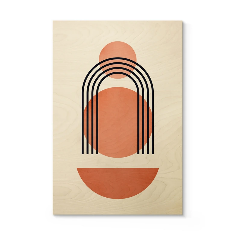 Tableau sur bois Géométrie abstraite en couleur pêche - Kubistika 