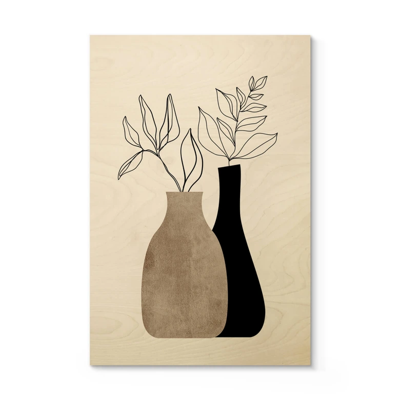 Holzbild Kubistika - Minimalistische Pflanzen 