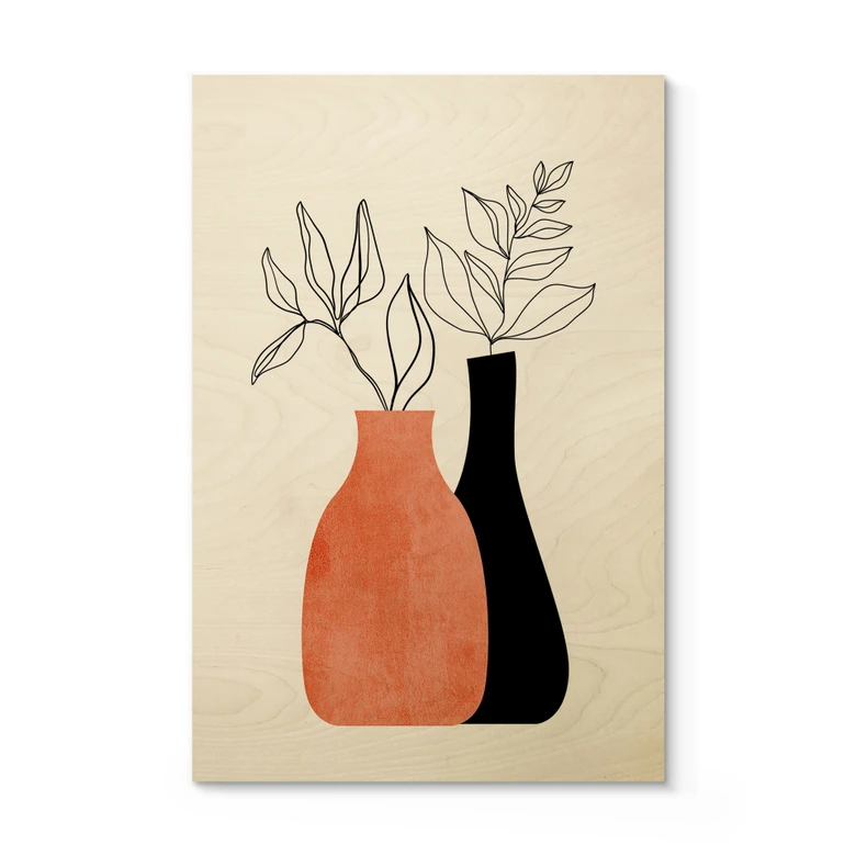 Trätavlor i svart och orange - Kubistika 