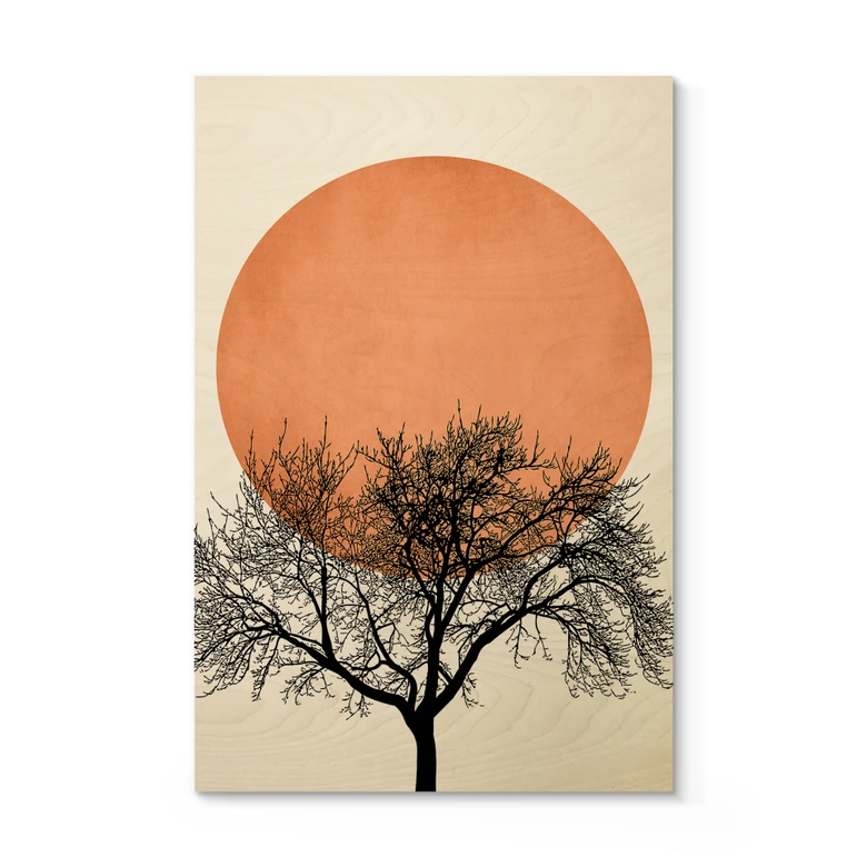 Tableau sur bois Matin d'hiver en couleur pêche - Kubistika 