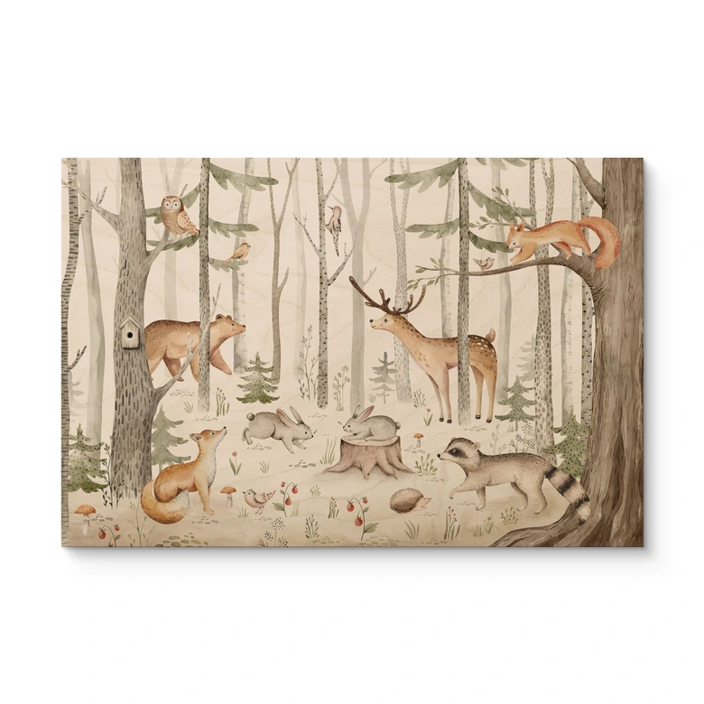 Holzbild Abenteuer mit Waldtieren | Waldmotiv fürs Kinderzimmer - Kvilis 
