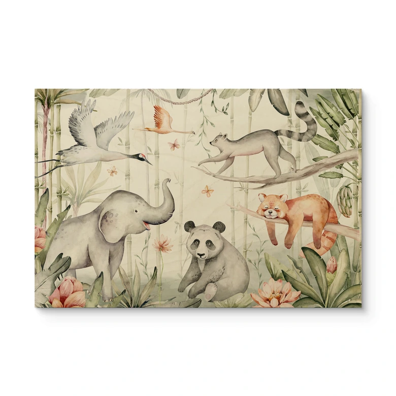 Houten Poster - Aziatische dieren in het bamboebos - Kvilis 