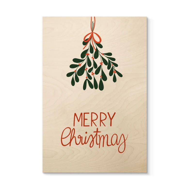 Holzbild Merry Christmas mit Mistelzweig - Lisboa 